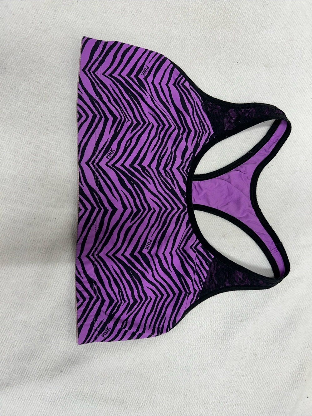 PINK Victoria's Secret Black and Purple Zebra Racerback Sports Bra